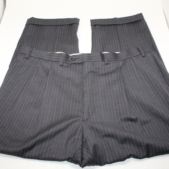 LAUREN Ralph Lauren Green Label Pleated NWT Mens 43 x 30 Gray Striped Wool Pants - Picture 4 of 8
